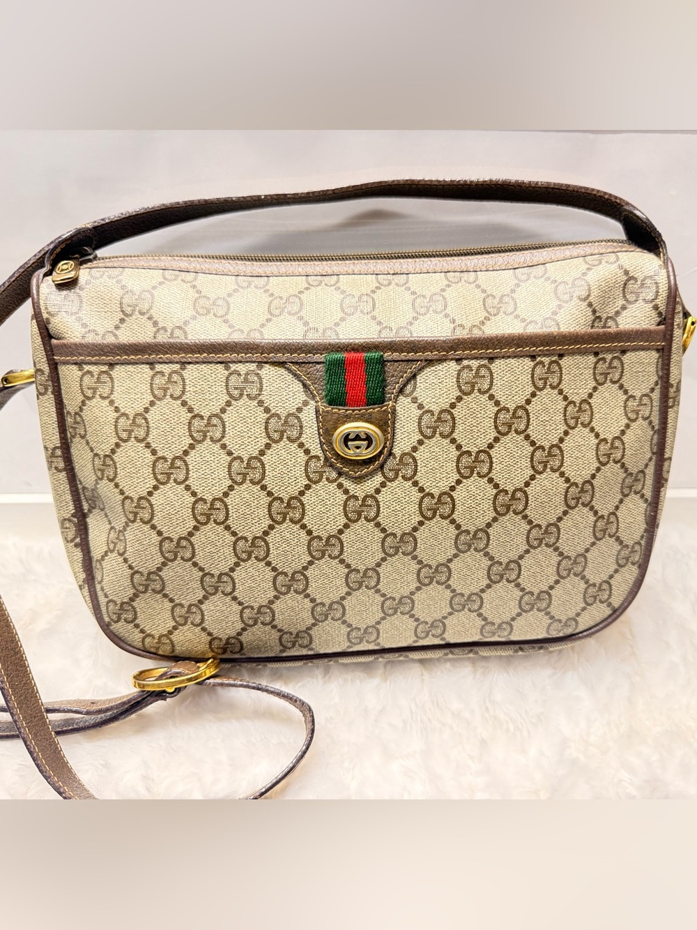 GUCCI-89 02 077 Sherry Line Coated Canvas Snap Front Pocket Crossbody